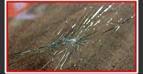 Broken windshield awaiting repair